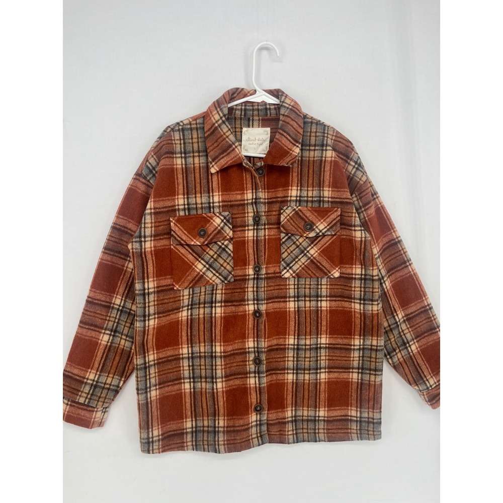 Altar'd State Plaid Shacket Orange Brown Button Front Flannel Shirt Jacket S
